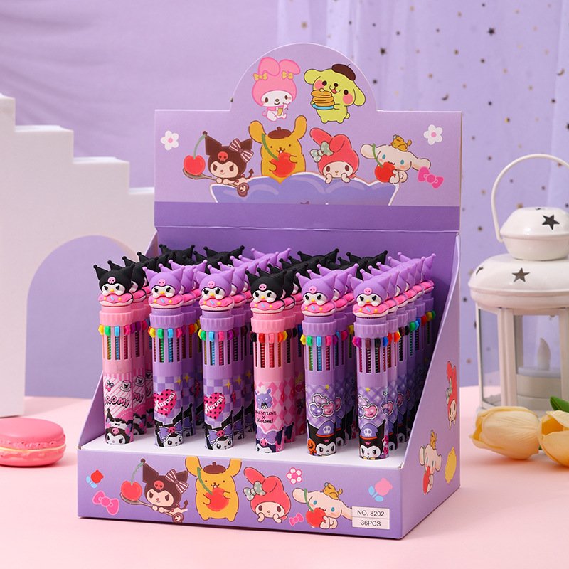 Cartoon Christmas Ten Color Ballpoint Pen Santa Claus Multi Color Pen 10 Color One Hand Account Pen Holiday Gift