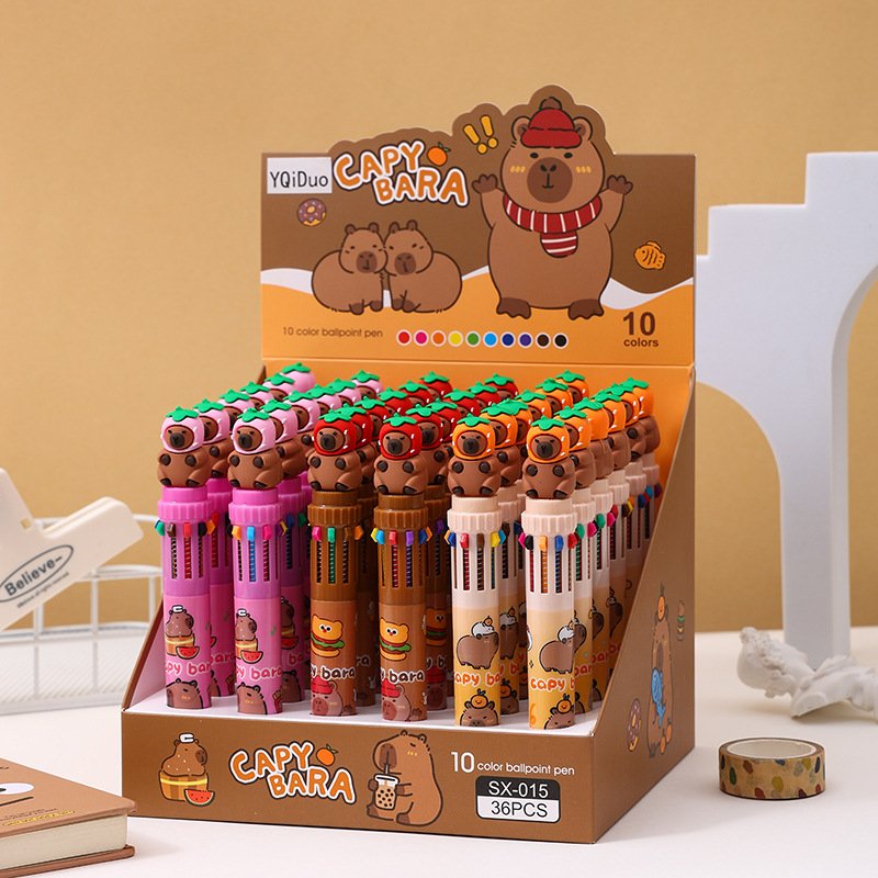 Cartoon Christmas Ten Color Ballpoint Pen Santa Claus Multi Color Pen 10 Color One Hand Account Pen Holiday Gift