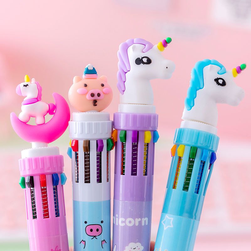 Cute Ten Color Ballpoint Pen, Girl's Heart Cartoon, Multi Color Press Pen, Student Multi functional Color Account Pen