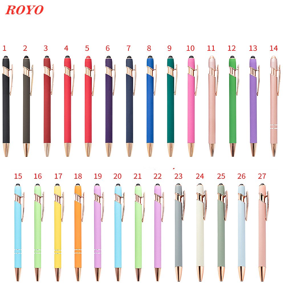 Hot Sale 2-in-1 Ballpoint Pen Stylus Custom Logo Rose Metal Promotion Advertising Gift 1.0mm Writing Width Rubber Matt Surface
