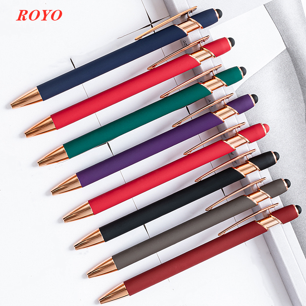 Hot Sale 2-in-1 Ballpoint Pen Stylus Custom Logo Rose Metal Promotion Advertising Gift 1.0mm Writing Width Rubber Matt Surface