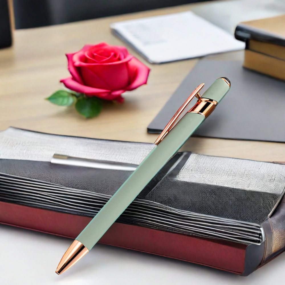 Hot Sale 2-in-1 Ballpoint Pen Stylus Custom Logo Rose Metal Promotion Advertising Gift 1.0mm Writing Width Rubber Matt Surface