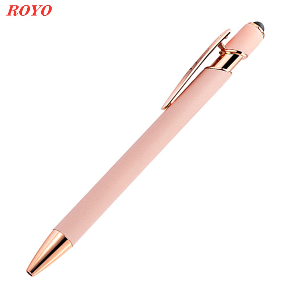 Hot Sale 2-in-1 Ballpoint Pen Stylus Custom Logo Rose Metal Promotion Advertising Gift 1.0mm Writing Width Rubber Matt Surface