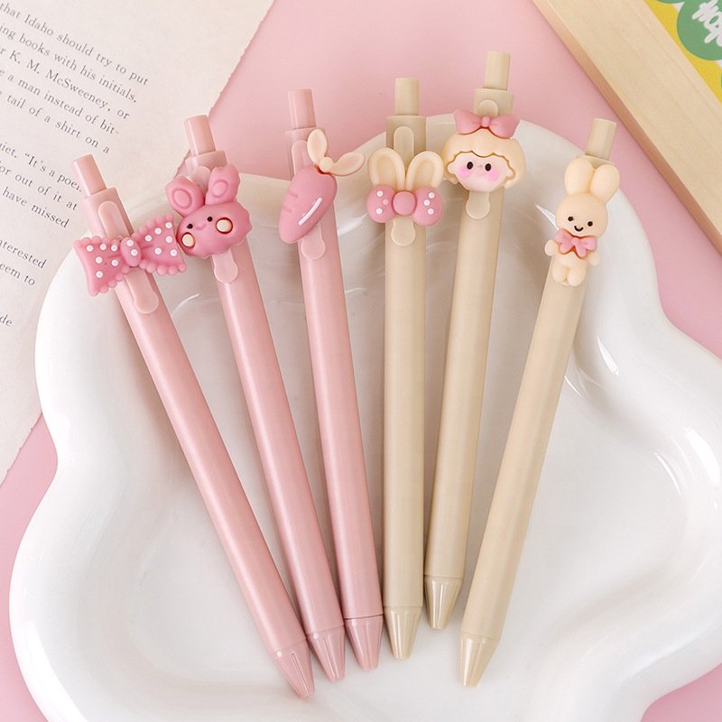 Korean cute kawaii pink rabbit black gel ink ballpoint pen for girls
