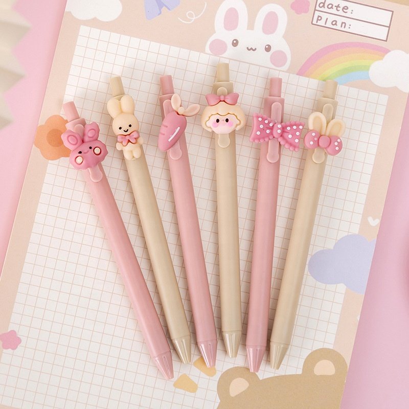 Korean cute kawaii pink rabbit black gel ink ballpoint pen for girls