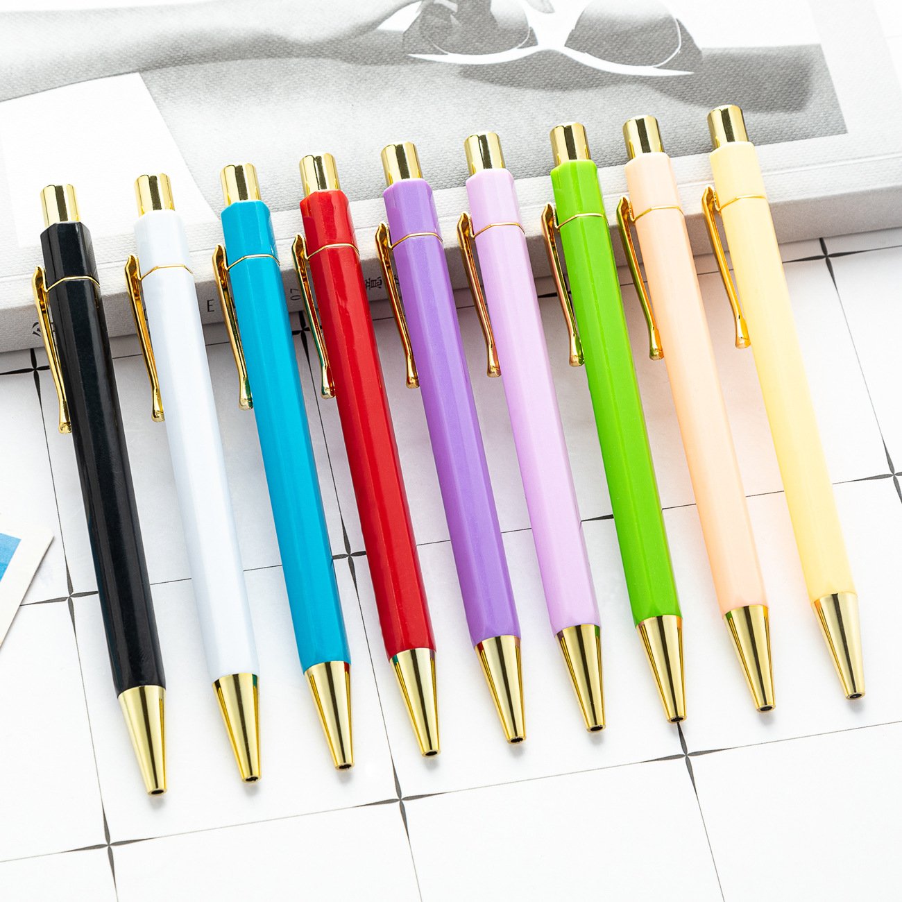 JPS High Quality Gold Hexagon Ball Pen With Custom Logo, Cute Pens For Women, Men, Office