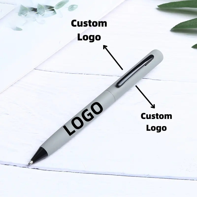 Custom Logo Promotional Hotel Simple Metal Frosted Soft Rubber Twisted Boligrafos Stylo Ball Point Ballpoint Pens