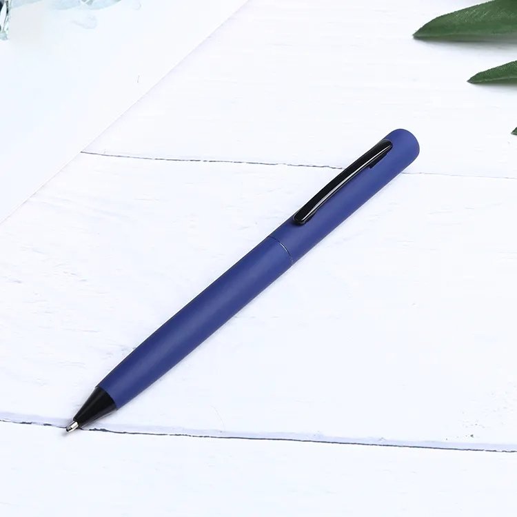 Custom Logo Promotional Hotel Simple Metal Frosted Soft Rubber Twisted Boligrafos Stylo Ball Point Ballpoint Pens