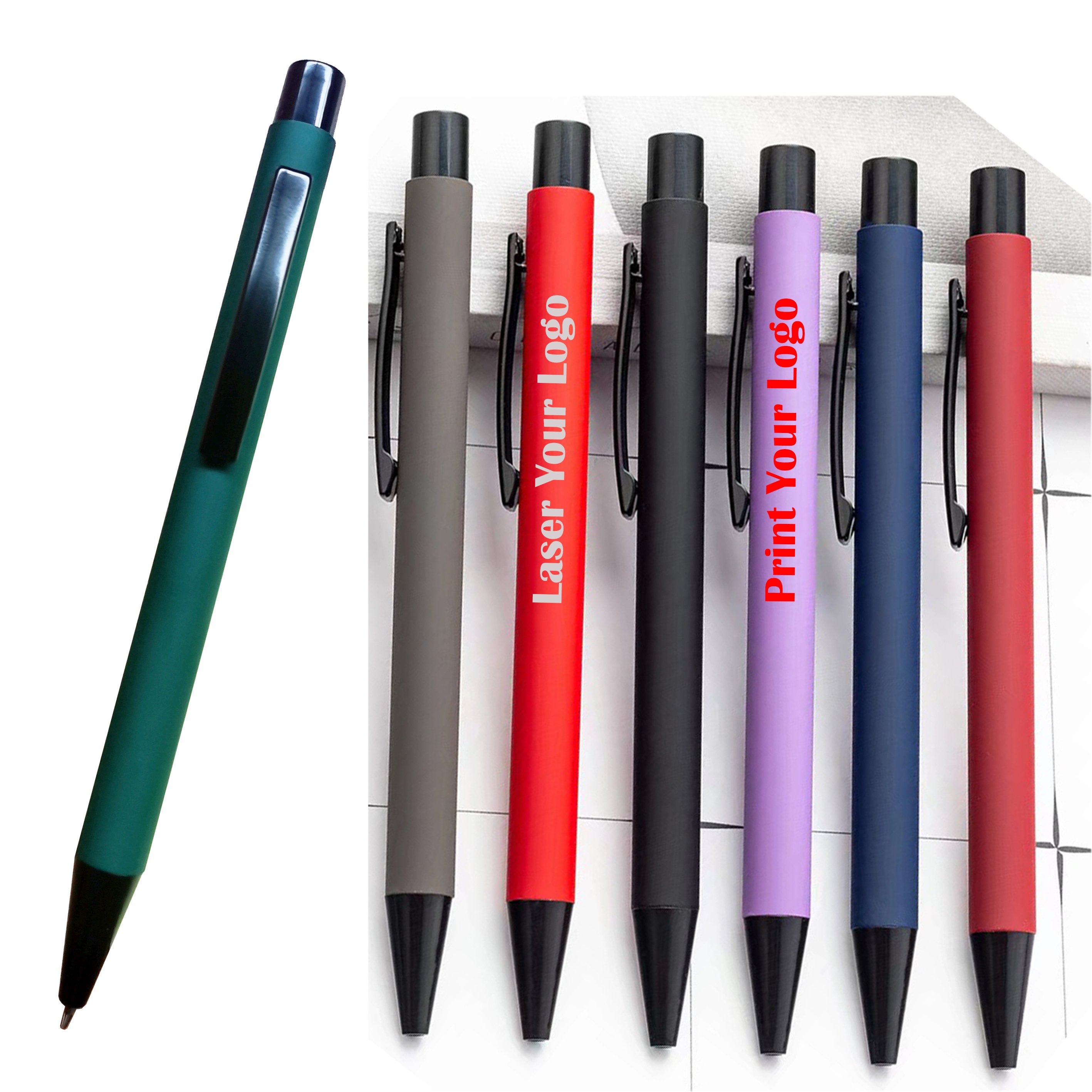 2024 Hot-Selling Custom Logo Metal Pen Holder Soft Spray Plastic with 1.0mm Writing Width for Gift