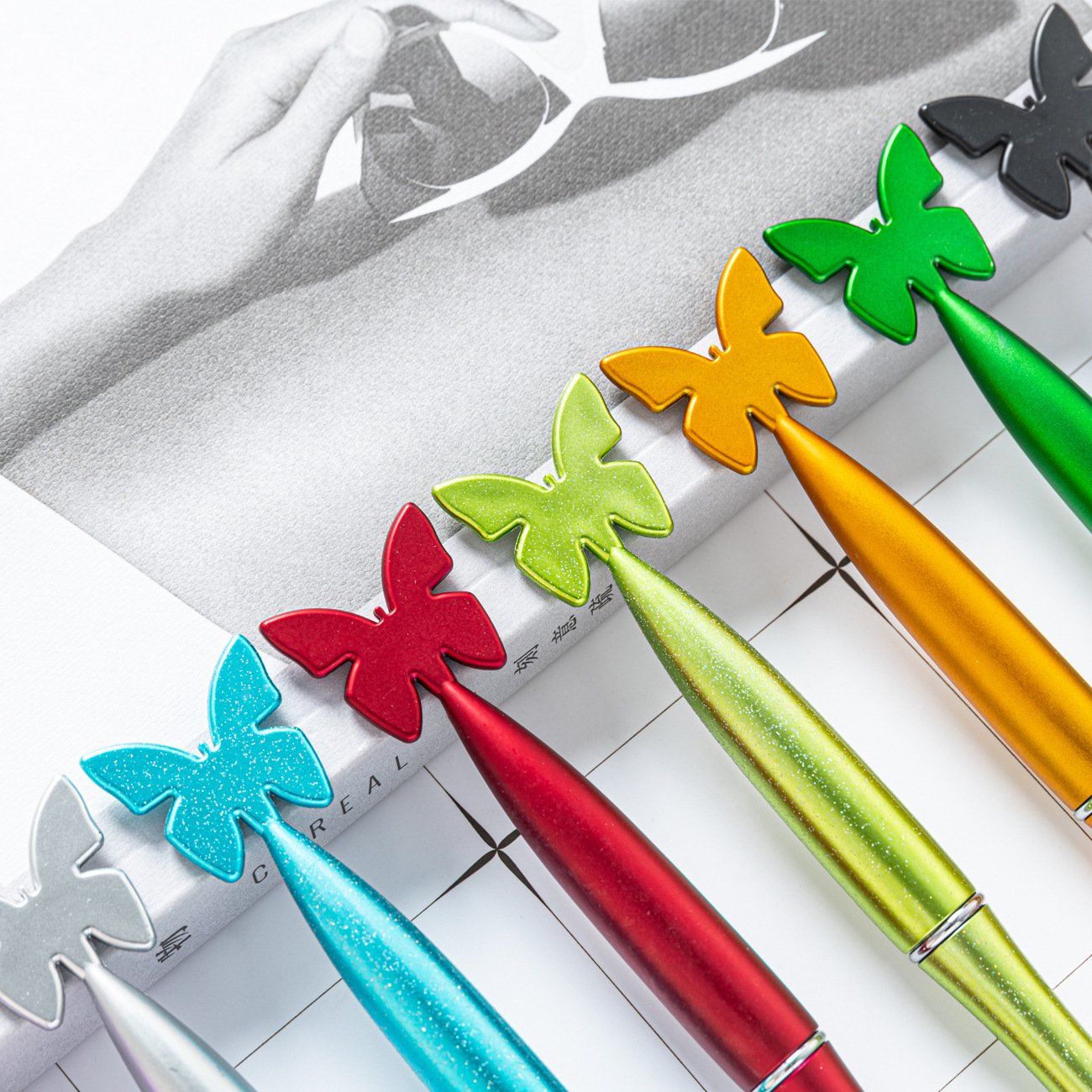 promotional custom gel pens butterfly bowknot stylus fancy ball pen luxury cute color slim metal body twist ballpoint pens