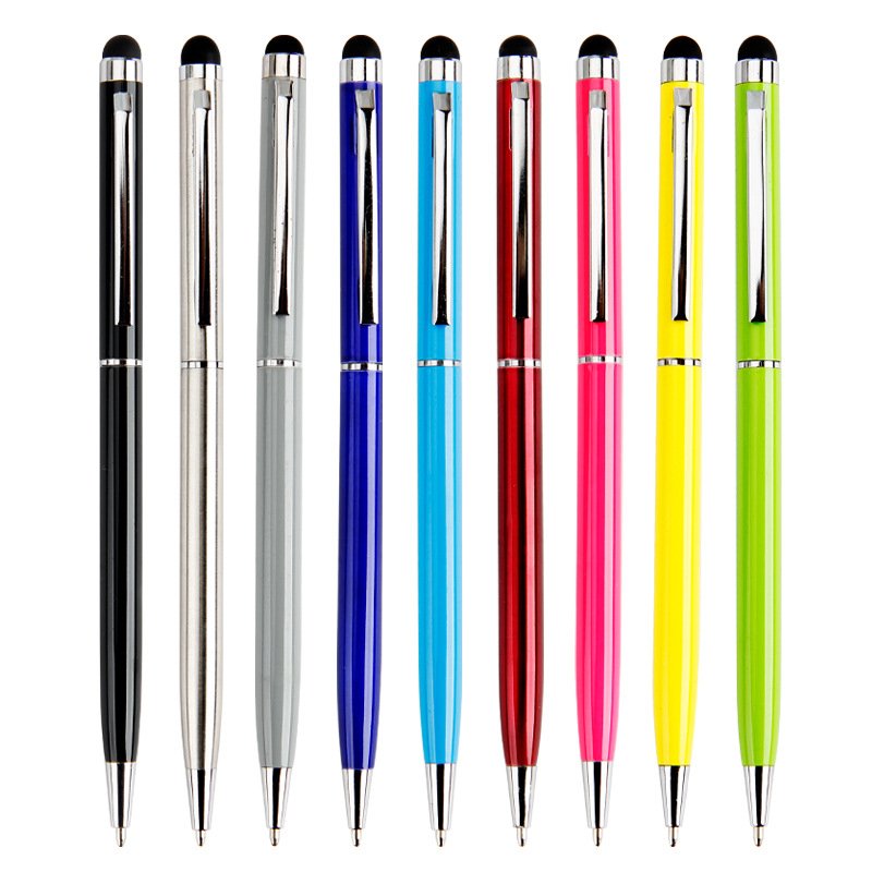 Promotional colorful slim cheap gift ballpoint pen hotel custom metal pen with stylus