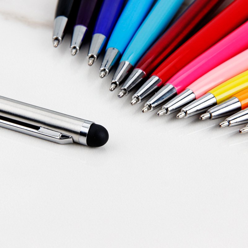 Promotional colorful slim cheap gift ballpoint pen hotel custom metal pen with stylus