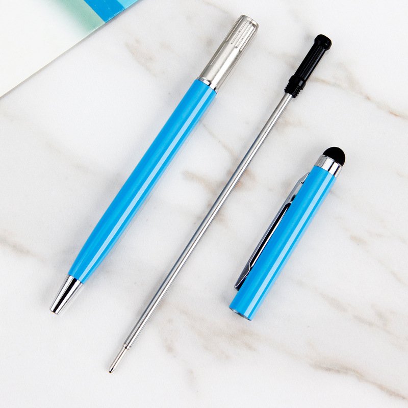 Promotional colorful slim cheap gift ballpoint pen hotel custom metal pen with stylus