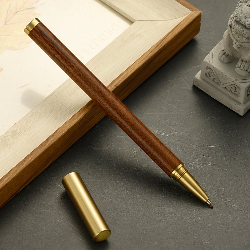 Wedding Gifts Eco Natural Original Wooden Rollerball Brass Pen Beautiful Wood Pen with Stand