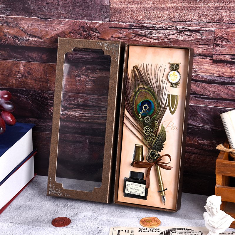 Black Ink Vintage Wedding Gift Signature Pen Office School Accessories Feather Quill Ballpoint Pen