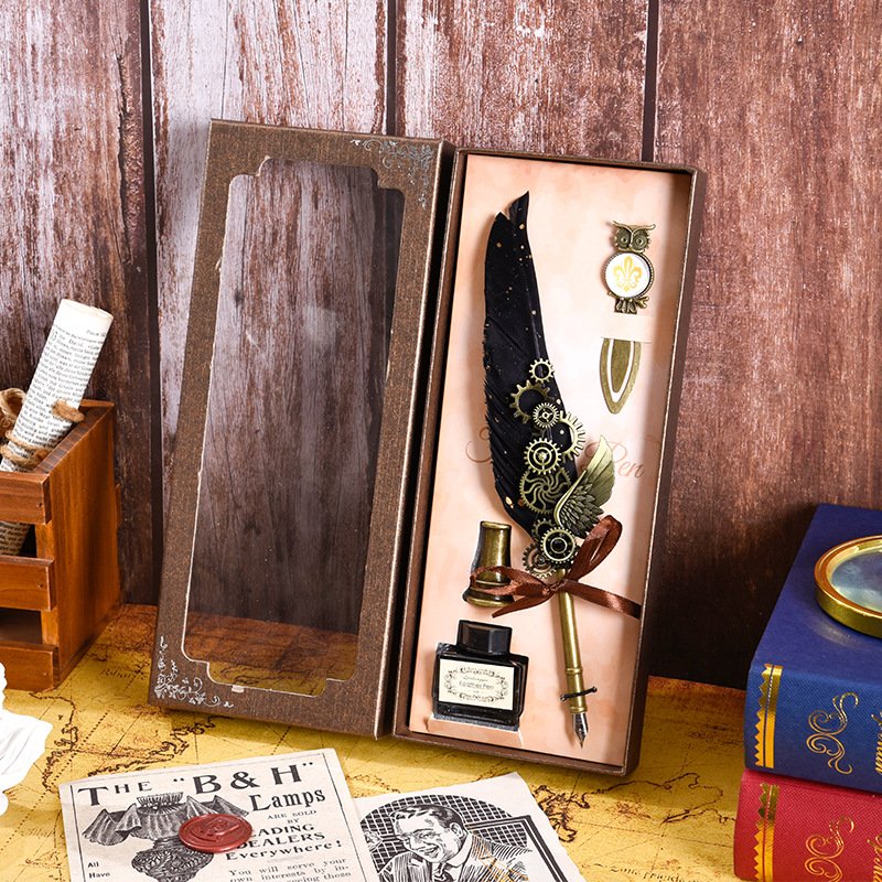 Black Ink Vintage Wedding Gift Signature Pen Office School Accessories Feather Quill Ballpoint Pen