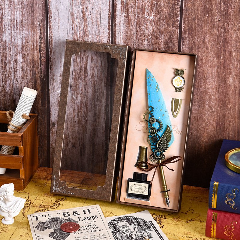 Black Ink Vintage Wedding Gift Signature Pen Office School Accessories Feather Quill Ballpoint Pen