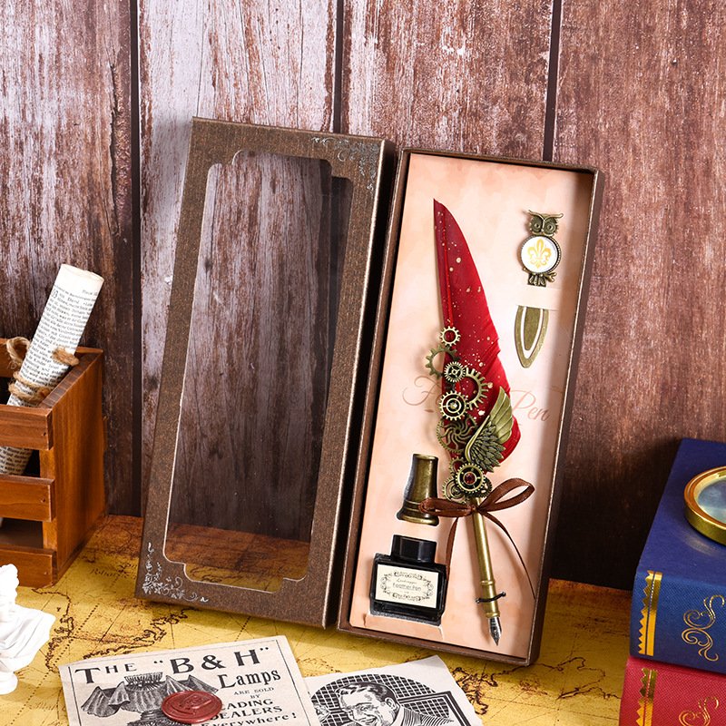 Black Ink Vintage Wedding Gift Signature Pen Office School Accessories Feather Quill Ballpoint Pen