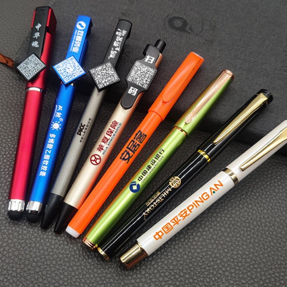 Custom Print multi function tool ballpoint pen with touch screen stylus on top metallic plastic ball pen