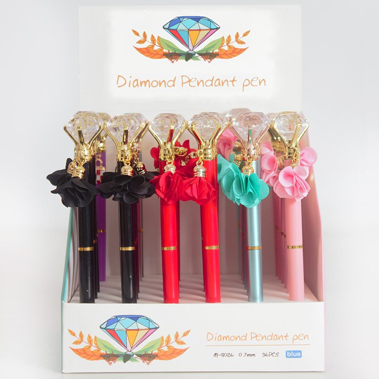 Top sell ECO raw materials pens with large diamond crystal flower pendant ballpoint pens for gift girls pens stationery store