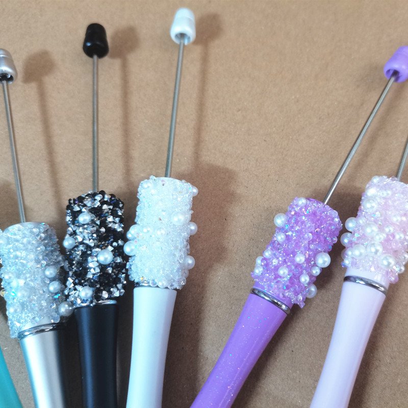 pearl Bling Bling Diamond Ballpoint DIY Pens Top Pink Glitter Beaded Plastic Beadable Pens for Jewelry Making Toys