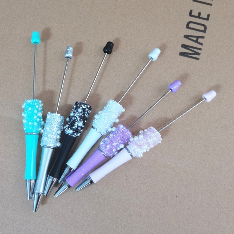 pearl Bling Bling Diamond Ballpoint DIY Pens Top Pink Glitter Beaded Plastic Beadable Pens for Jewelry Making Toys
