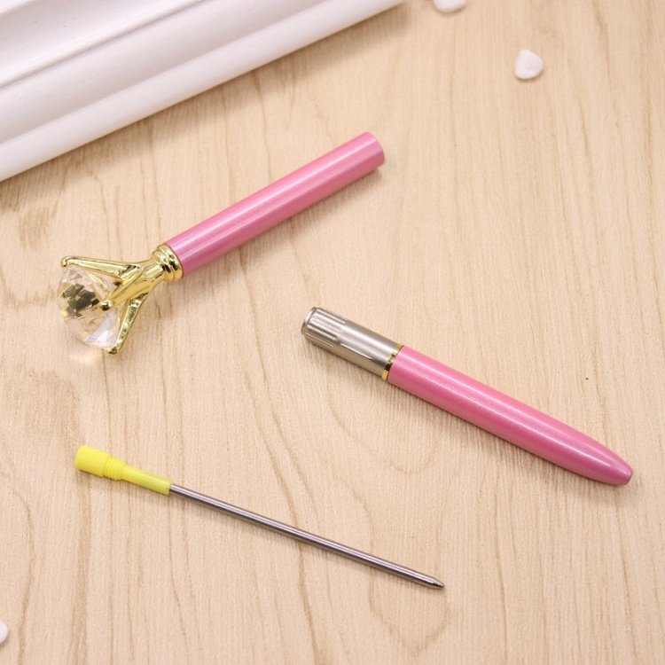 Custom Printed Advertising Promotional Corporate Gift Rose Gold Gel Metal Ballpoint Pen Customised Big Crystal Diamond Pen Logo