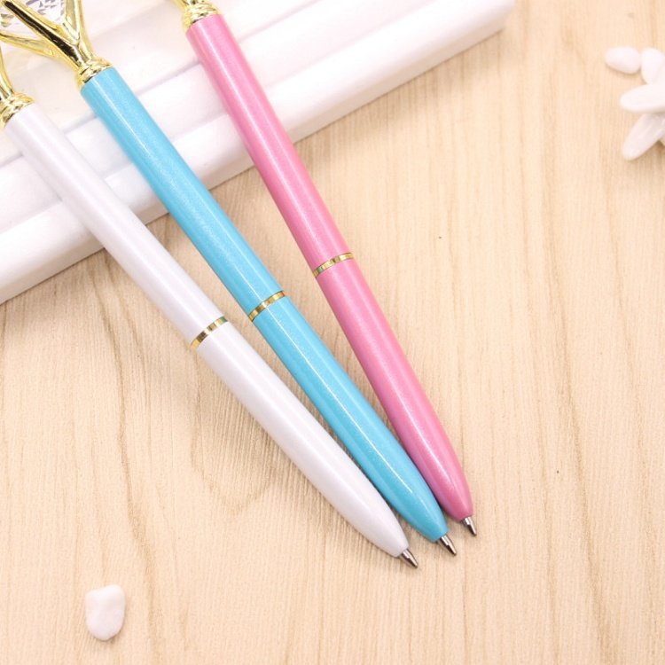 Custom Printed Advertising Promotional Corporate Gift Rose Gold Gel Metal Ballpoint Pen Customised Big Crystal Diamond Pen Logo