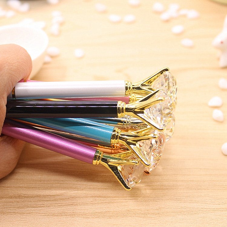 Custom Printed Advertising Promotional Corporate Gift Rose Gold Gel Metal Ballpoint Pen Customised Big Crystal Diamond Pen Logo