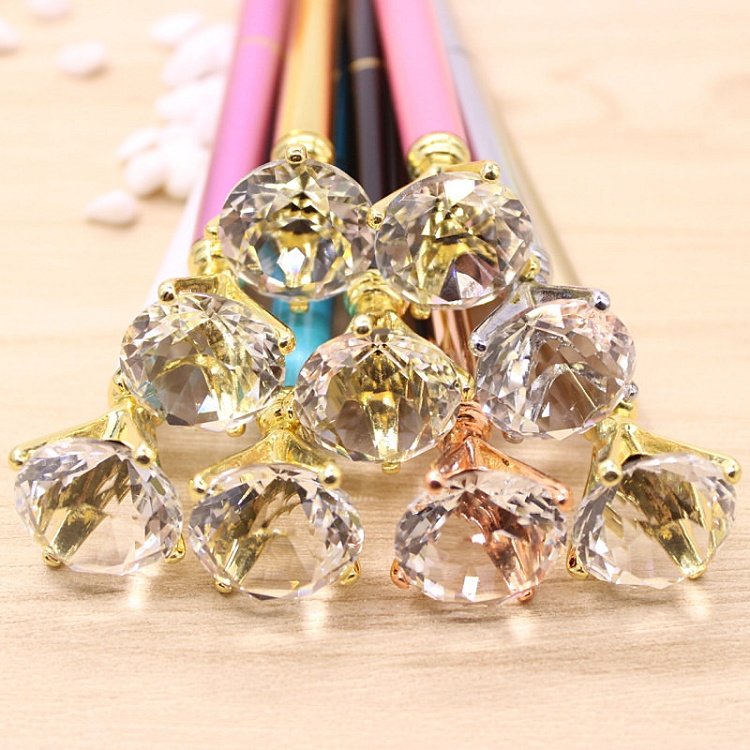 Custom Printed Advertising Promotional Corporate Gift Rose Gold Gel Metal Ballpoint Pen Customised Big Crystal Diamond Pen Logo