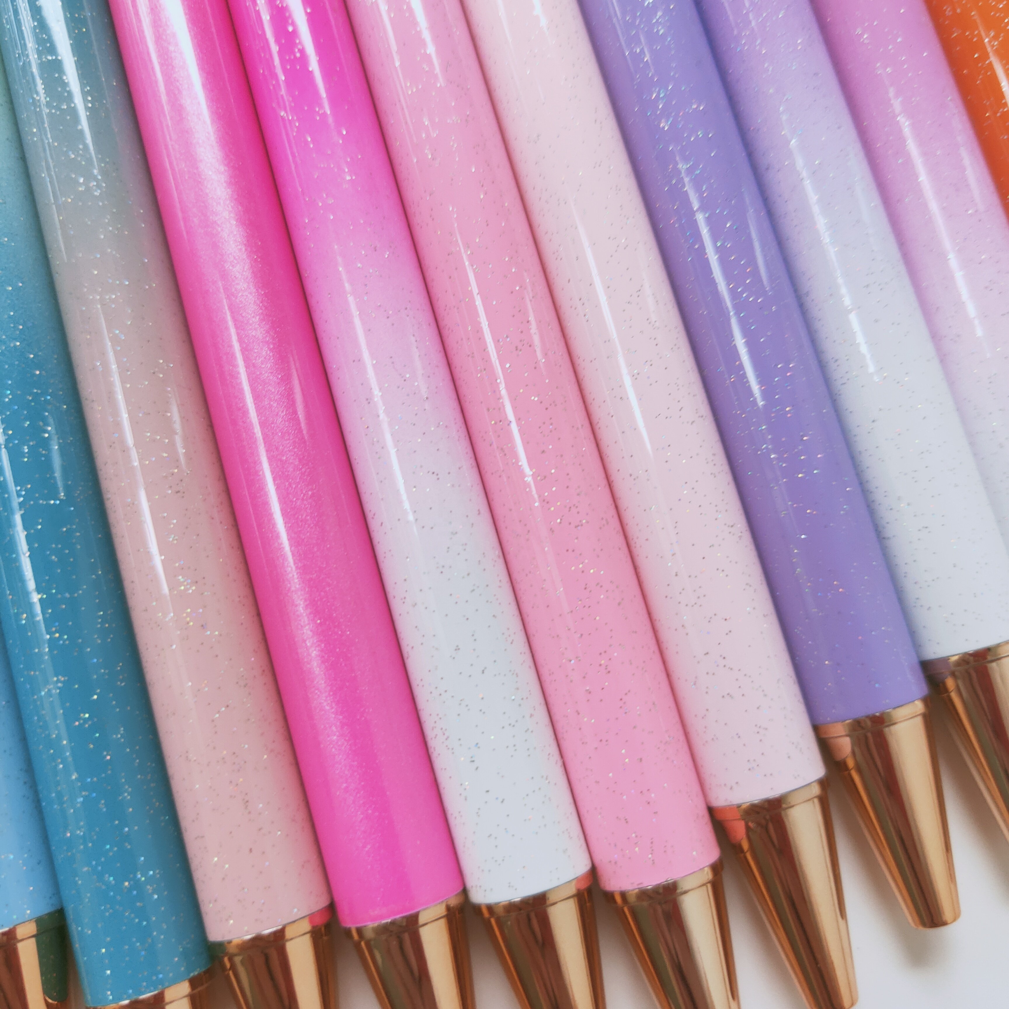 New Fashion Color Bling Glittering Non No Clip Pen Blanks Rainbow Gradient Colors Ball Pen For UV DTF Pen Wrap