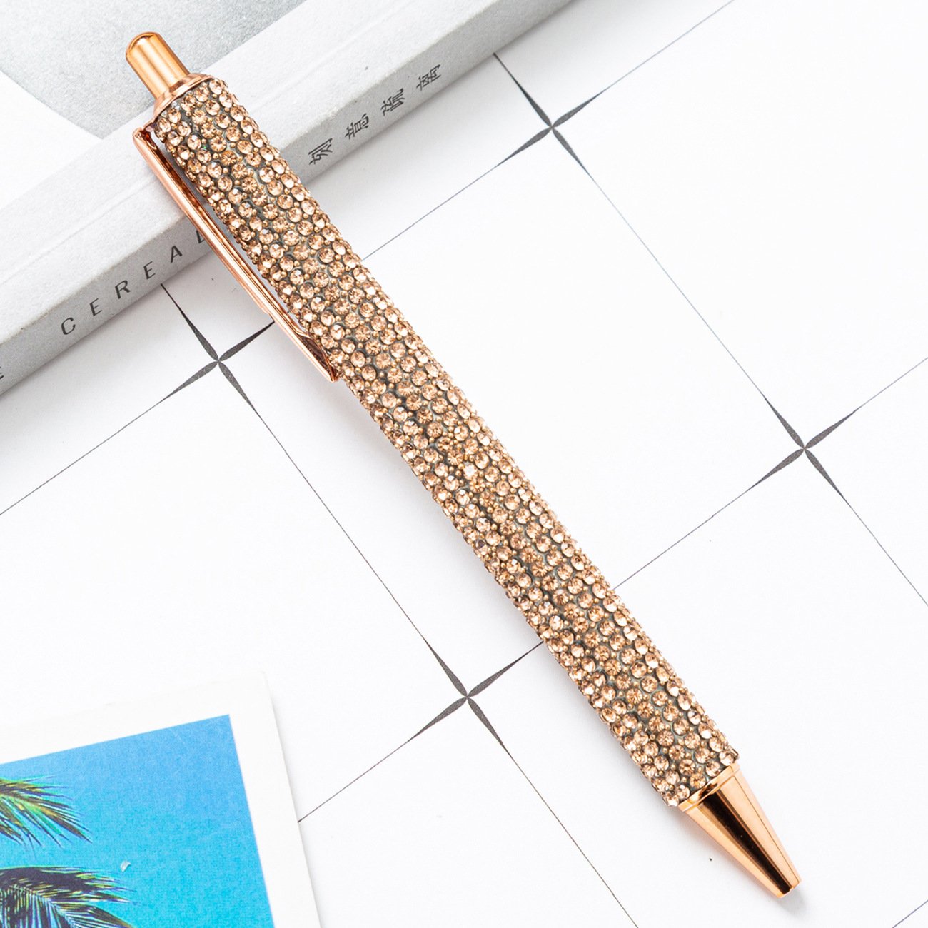 Wholesale Promotion Multicolor Diamond Covered Ballpoint Pen Promotional Sequin Press Jumping Metal Glitter Pen For Gift