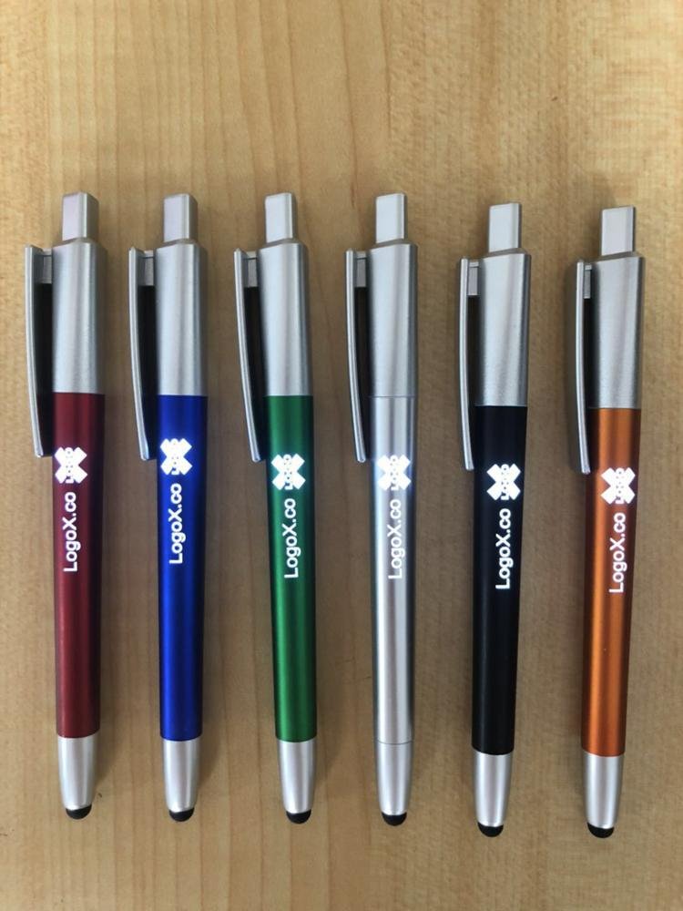 J347 Touch screen light up logo ball pen /promotion stylus pen / led laser logo ballpen