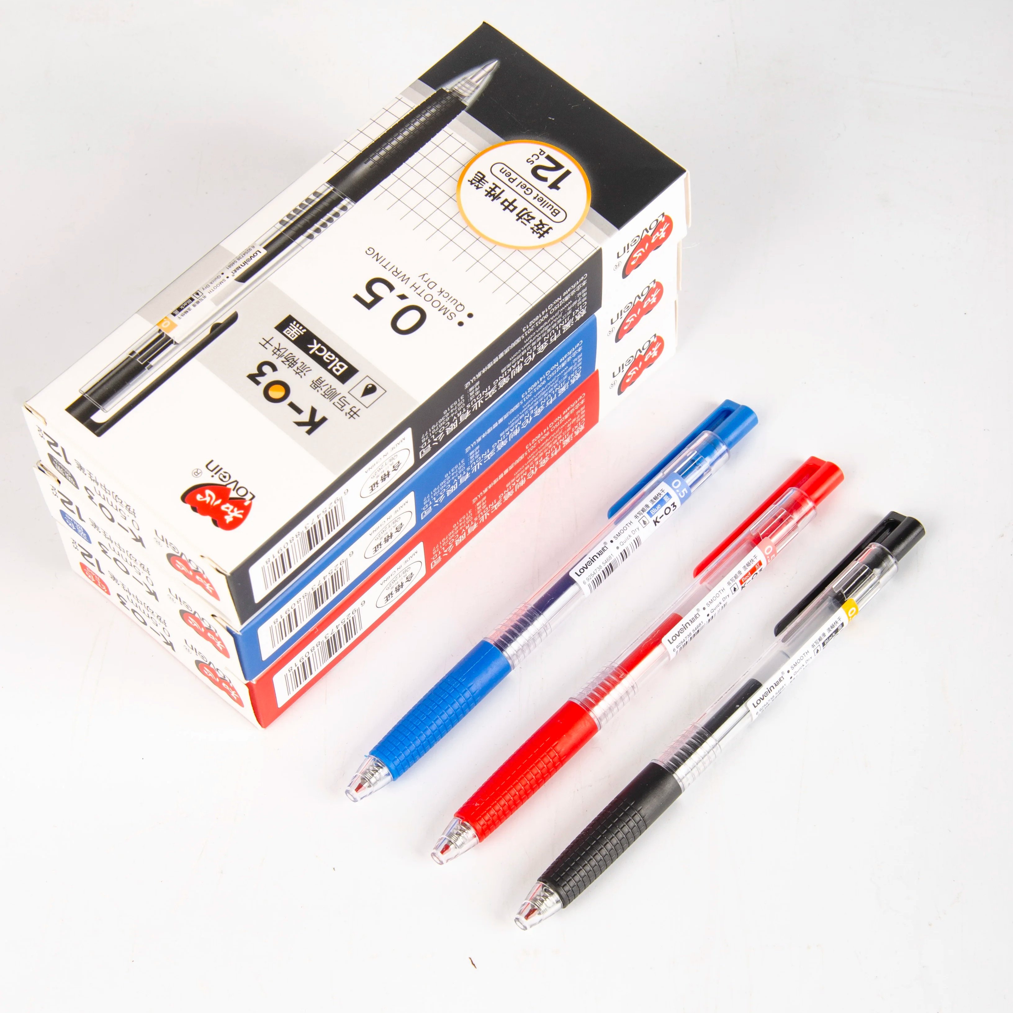 Zhixin K-03 Gel Ballpoint Retractable Pens, 0.5mm Large capacity gel refill anti-slip pens with school office gel pens