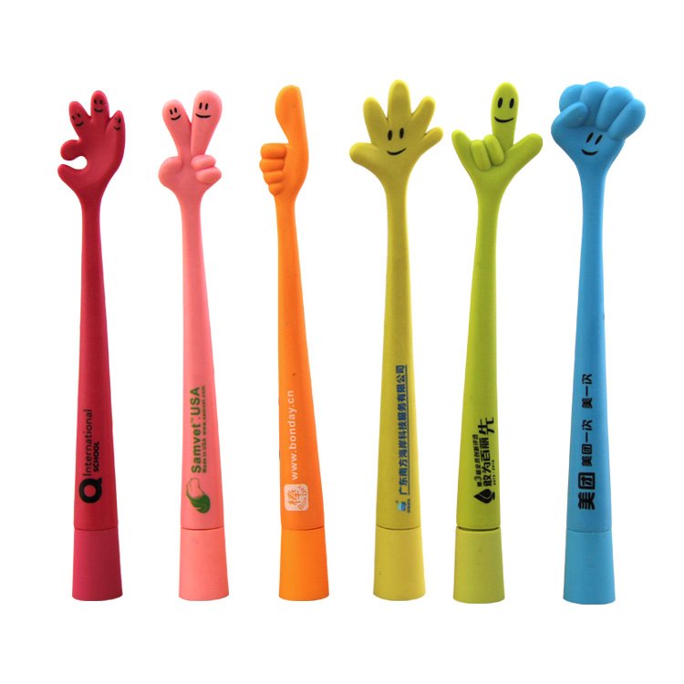 Creative Emojis Finger Ballpoint Pen Cute Cartoon Learning Stationery Bendable Plastic Ballpoint Pen With Custom Logo