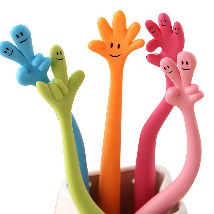 Creative Emojis Finger Ballpoint Pen Cute Cartoon Learning Stationery Bendable Plastic Ballpoint Pen With Custom Logo