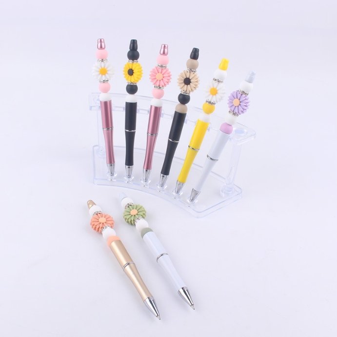 New idea 2024 beads Daisy flowers cartoon ballpoint pens diy creative ombre colorful plastic gel pen moq 100pcs