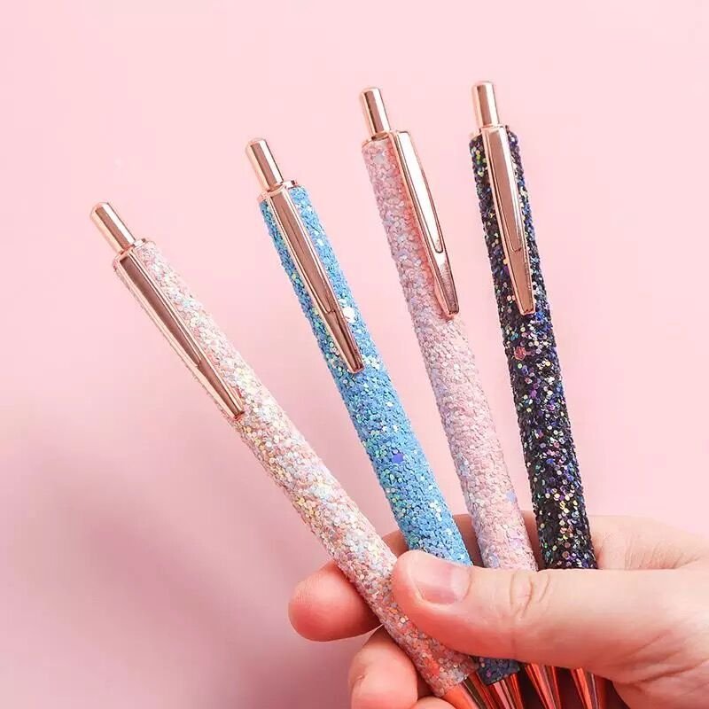 Pretty Cute Pens Bling Glitter Ballpoint Pen Metal Barrel Retractable Writing Journaling Pen for Women Girl