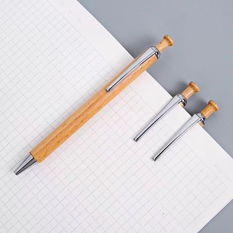 Hot Sales Customized Logo Bamboo Beech Wood Ballpoint Pen 1.0mm Writing Width Classic Business Style Metal Clip Gifts Promotions