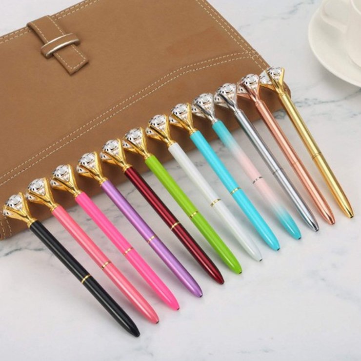 Stock Personalized Big Top Diamond Crystal Metal Ballpoint Pen for Gift