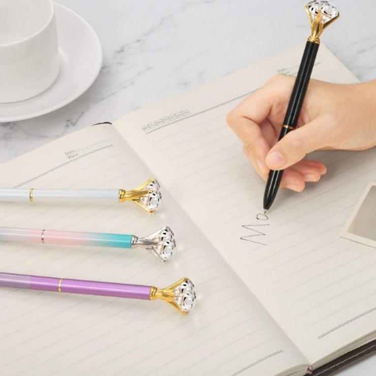 Stock Personalized Big Top Diamond Crystal Metal Ballpoint Pen for Gift