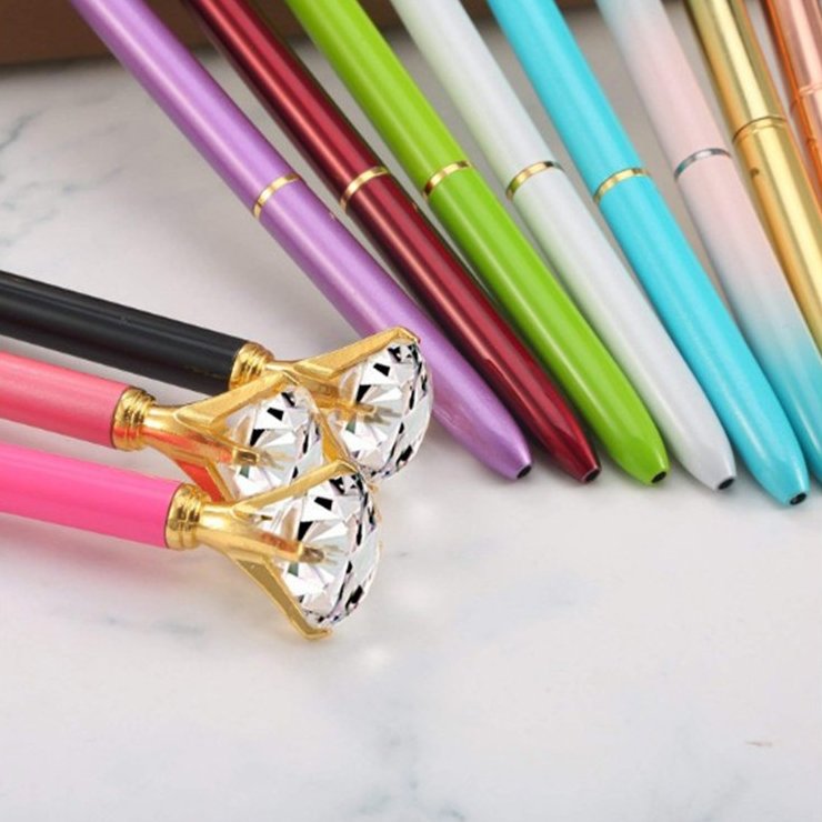 Stock Personalized Big Top Diamond Crystal Metal Ballpoint Pen for Gift