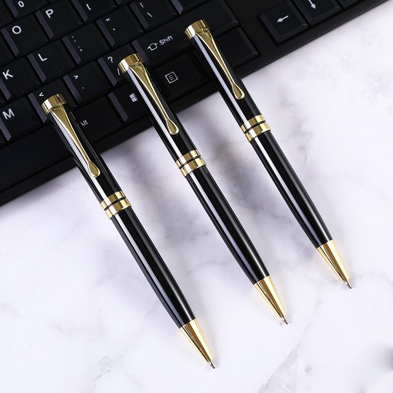 Luxury Rotating Metal Ballpoint Pen Business School Black Body Gold Silver Trim Personalized Advertising Gift Signing Pen