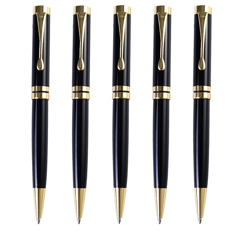 Luxury Rotating Metal Ballpoint Pen Business School Black Body Gold Silver Trim Personalized Advertising Gift Signing Pen