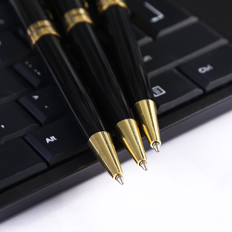 Luxury Rotating Metal Ballpoint Pen Business School Black Body Gold Silver Trim Personalized Advertising Gift Signing Pen