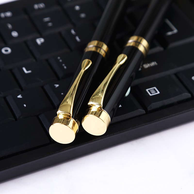 Luxury Rotating Metal Ballpoint Pen Business School Black Body Gold Silver Trim Personalized Advertising Gift Signing Pen