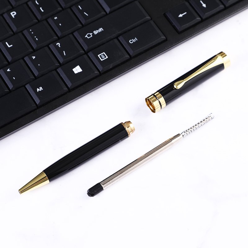Luxury Rotating Metal Ballpoint Pen Business School Black Body Gold Silver Trim Personalized Advertising Gift Signing Pen