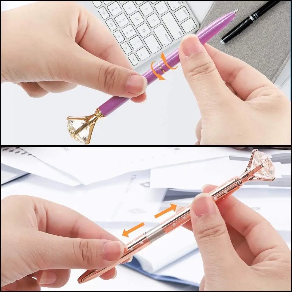 Stock Promotional Metal Pen Large Crystal Diamond Ballpoint Pen for School and Office Supplies Stationery Gifts 1.0mm Metal Nib