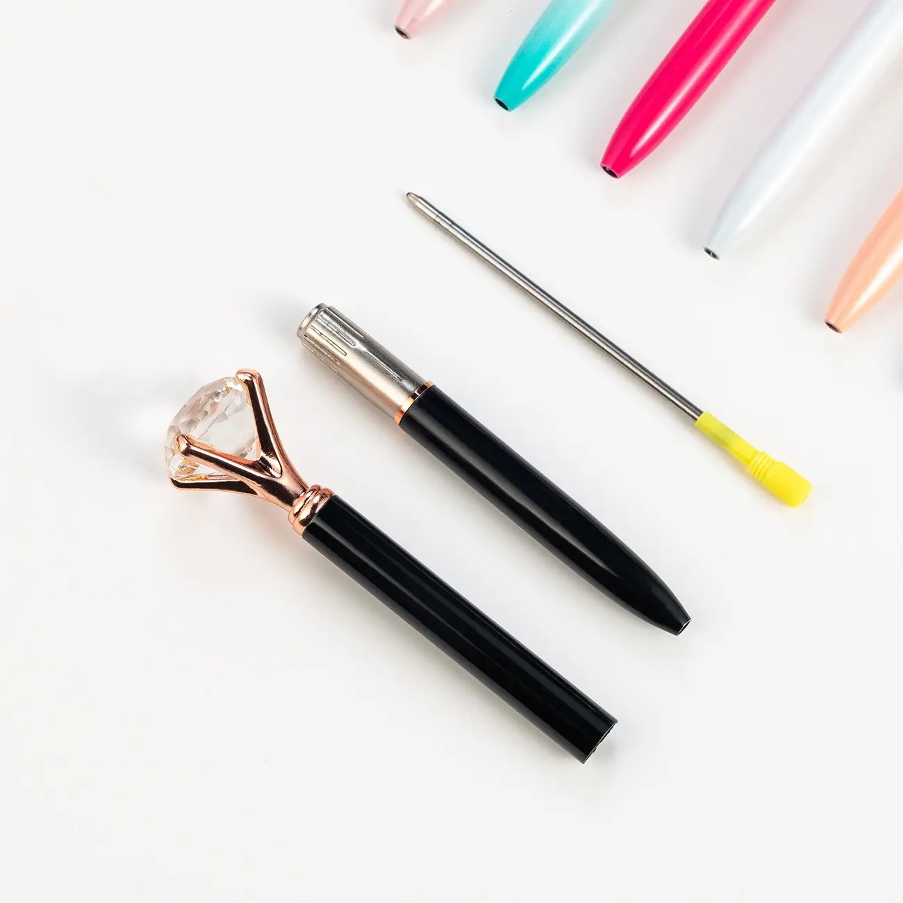 Stock Promotional Metal Pen Large Crystal Diamond Ballpoint Pen for School and Office Supplies Stationery Gifts 1.0mm Metal Nib