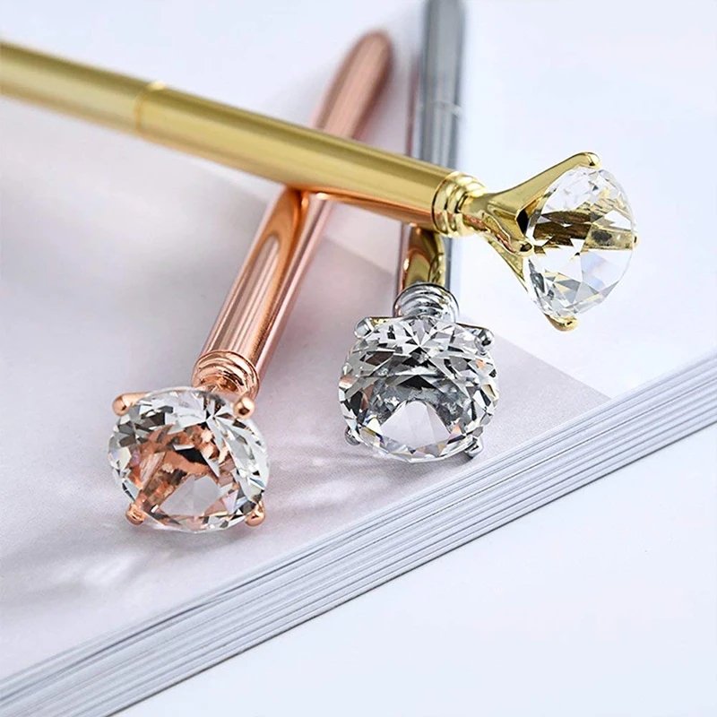 Stock Promotional Metal Pen Large Crystal Diamond Ballpoint Pen for School and Office Supplies Stationery Gifts 1.0mm Metal Nib
